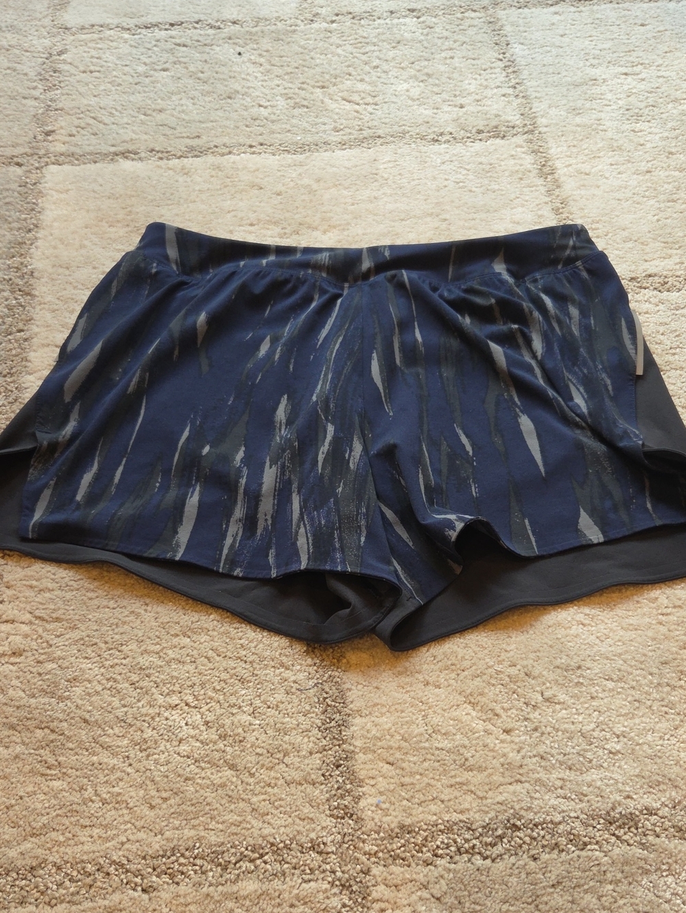 Outdoor Voices Navy Patterned Athletic Shorts with Gray Accents